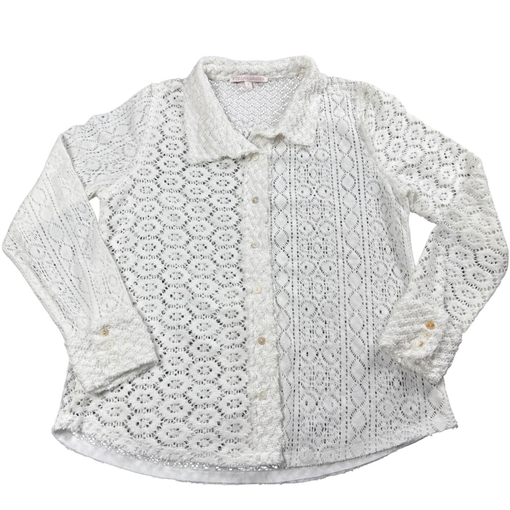 Stella+Ginger Lace Crochet Pointelle Shirt‎ Women XL Cottagecore White Button